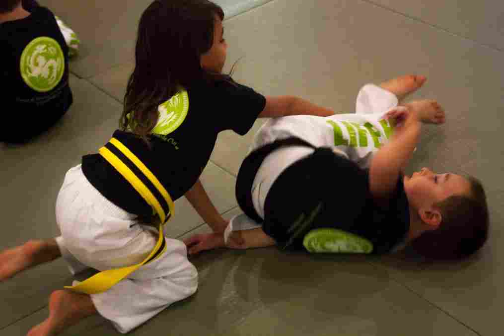 young students practicing martial arts techniques together