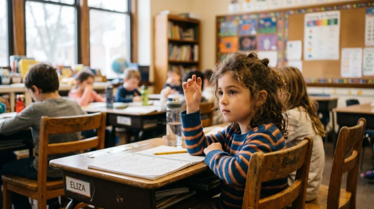 Child showing confidence by participating in class without pressure or fear of mistakes