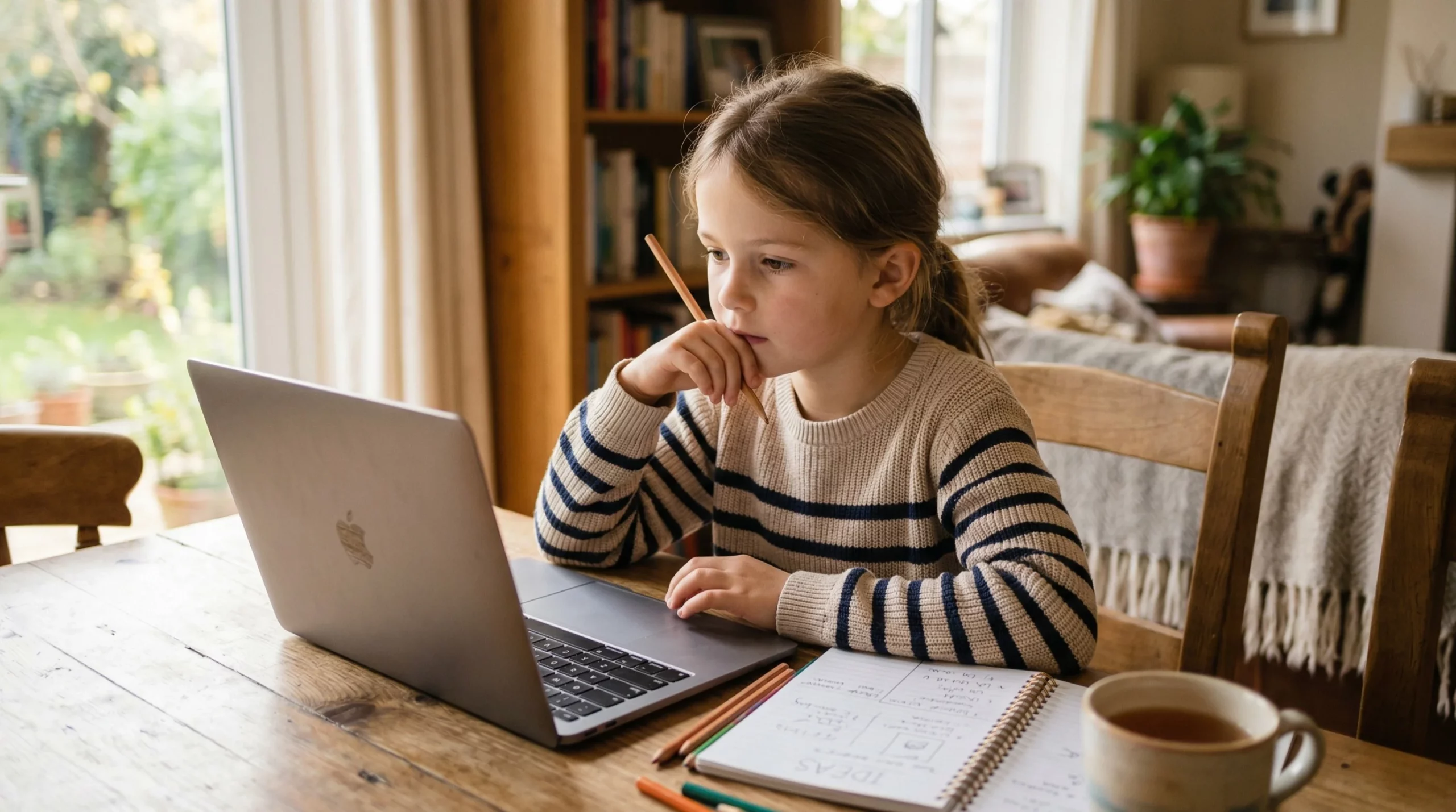 Young child developing focus, learning skills, and independent thinking at home