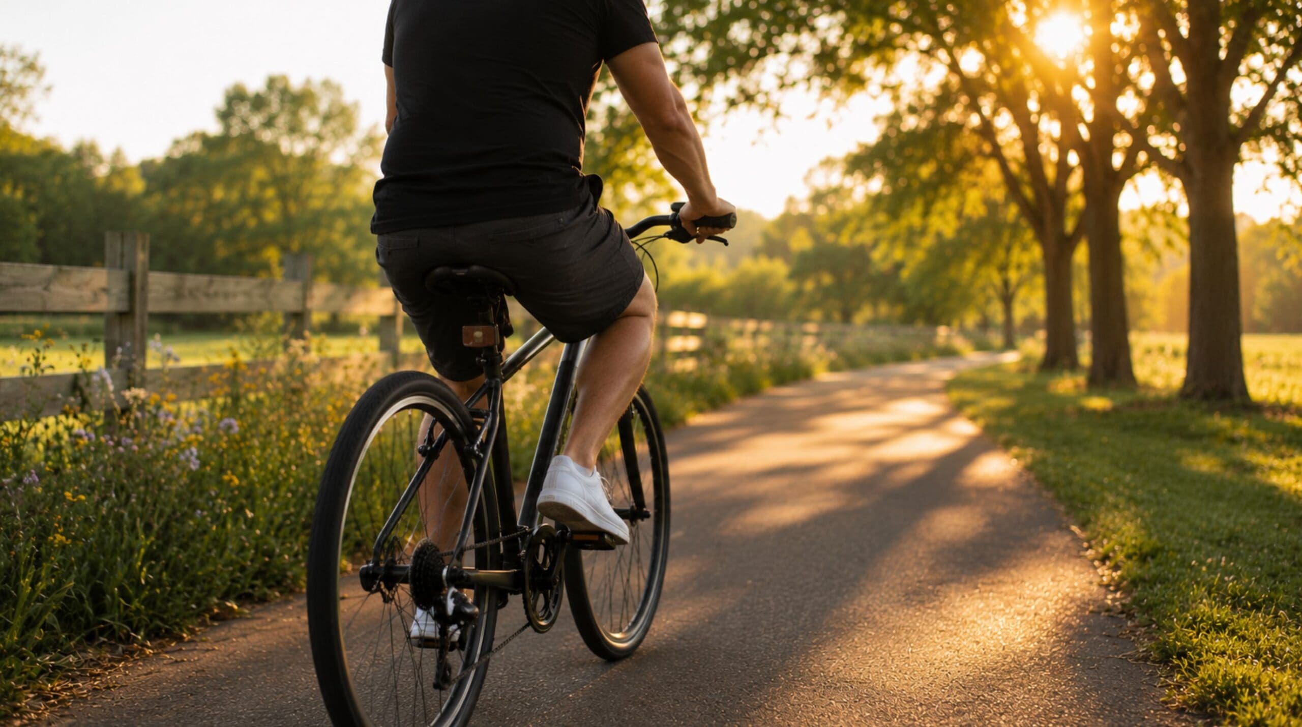 Person cycling outdoors for enjoyable exercise that supports long-term weight loss and healthy habits