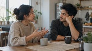 Couple having an open and thoughtful conversation about their relationship