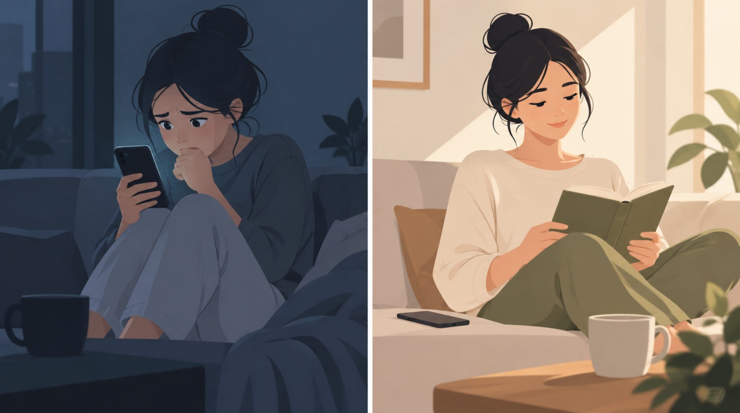 Illustration showing the difference between emotional reactivity and calm self-reflection