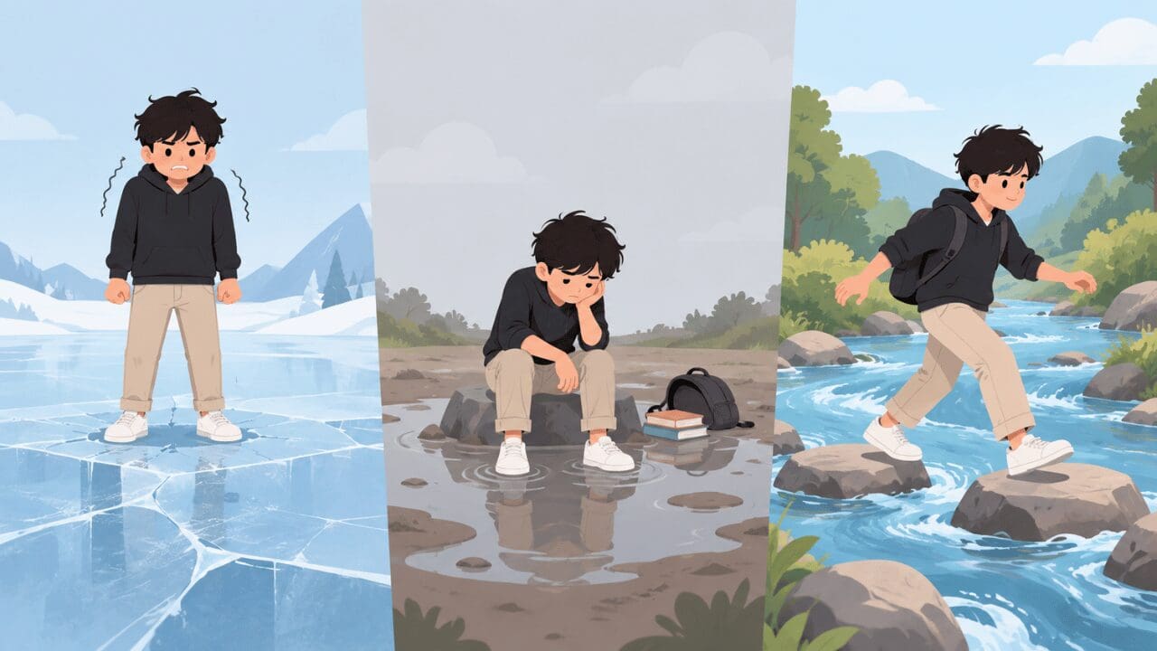 Illustration showing different stages of progress while learning a new skill