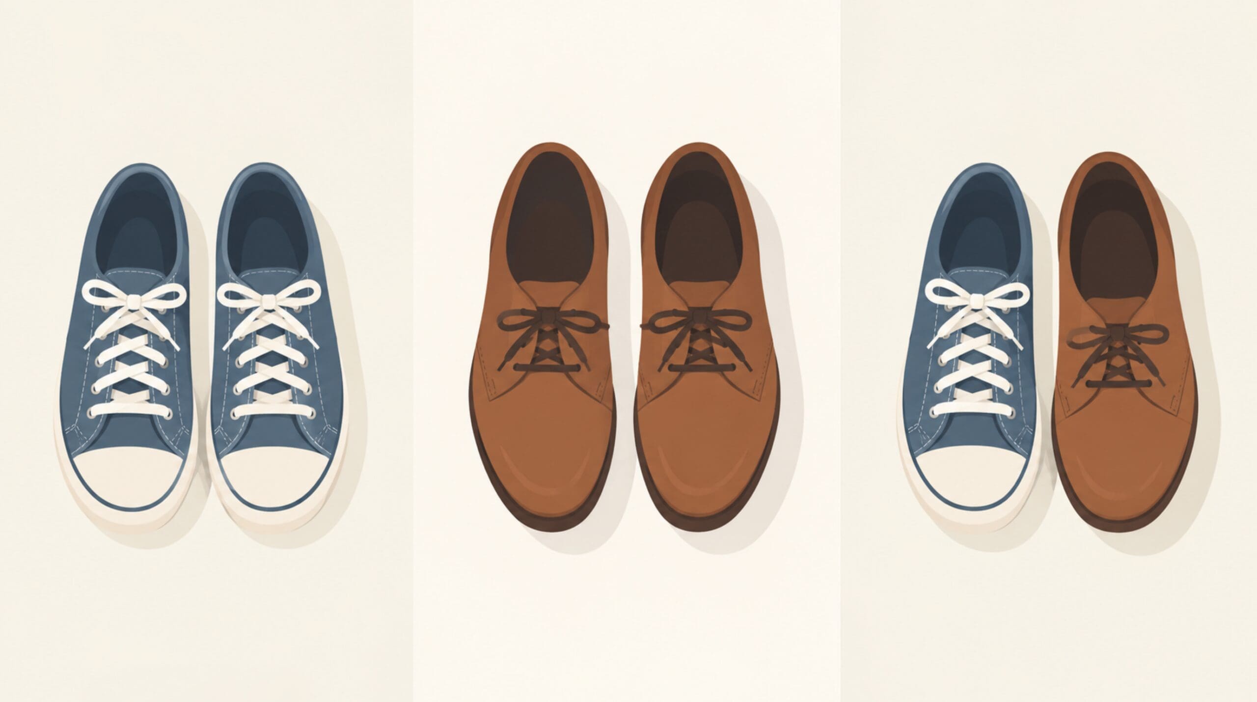 Three pairs of shoes representing different perspectives in a relationship